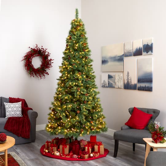 9ft. Pre-Lit White Mountain Pine & Pinecones Artificial Christmas Tree with Clear LED Lights